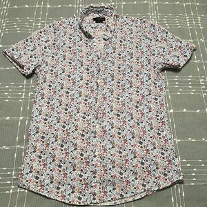 ZARA Slim Fit Nautical Seashell Shirt Mens M Colorful Short Sleeve Cotton